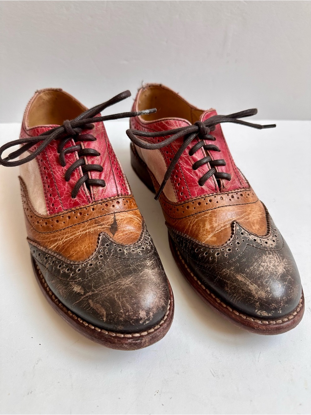 Bed Stu Lita Leather Wingtip Oxfords Loafers in Red Brown 8